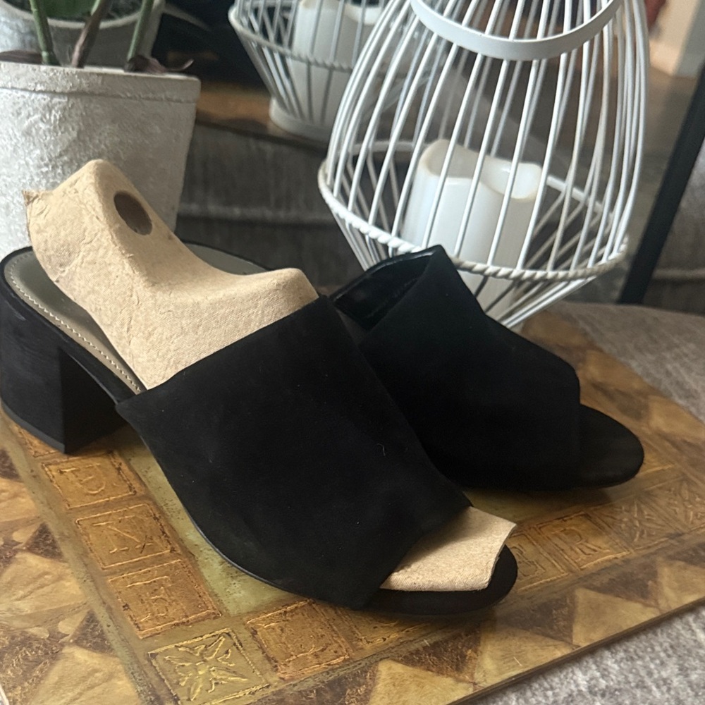 Worthington Women's Black Suede Open-Toe Block Heel Mules